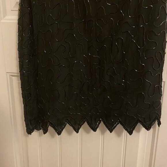NWT Vtg. LAWRENCE KAZAR BLACK beaded handmade short sleeve SILK DRESS women’s  L - Picture 7 of 16